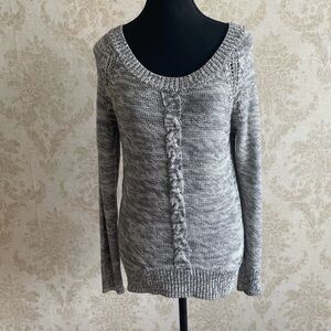 Guess Gray Marled Cable-Front Scoop Neck Sweater